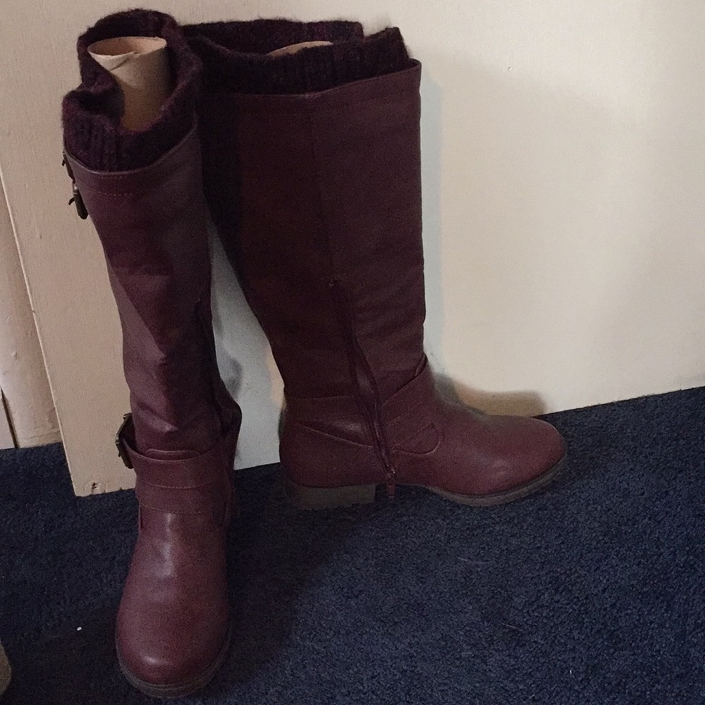 Burgundy knee high boots
